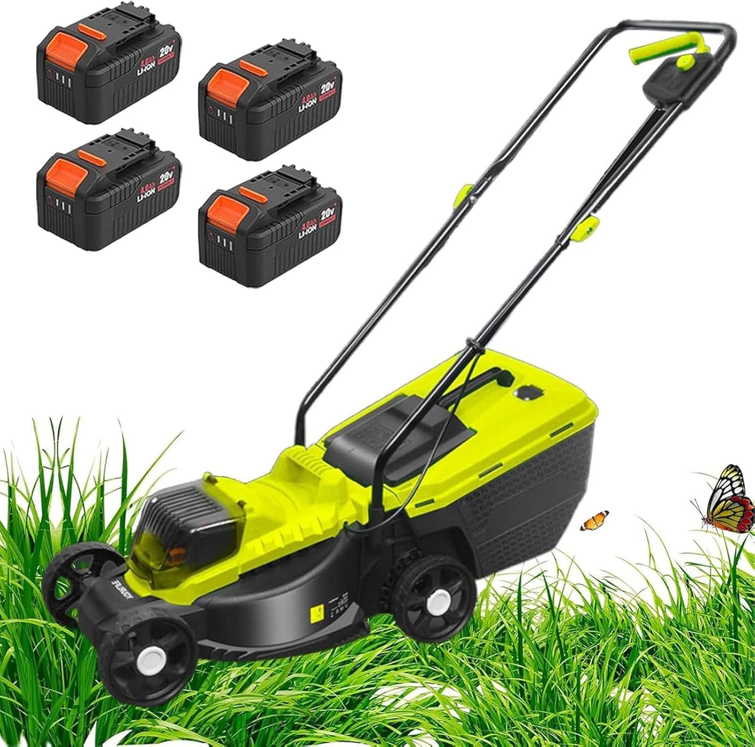 Self-Propelled Cordless Lawn Mower, 40V Brushless Electric Lawn Mower with 3-Position Cutting Height - 30mm/50mm/70mm, 4000mAh Lithium Battery, Push Mower for Garden, Yard and Farm,Battery*4