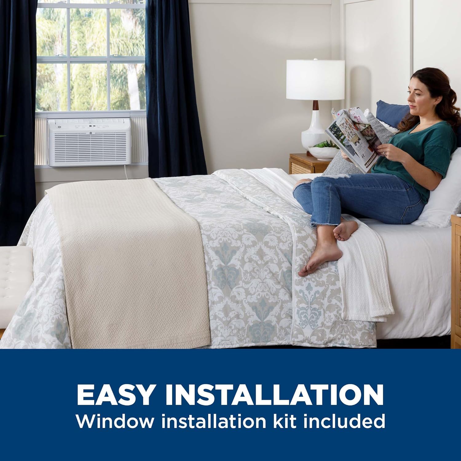 GE 6,200 BTU Ultra Quiet Window Air Conditioner for Small Rooms and Bedrooms, Control Using Remote, 6K Window AC Unit, Easy Install with Included Kit, White