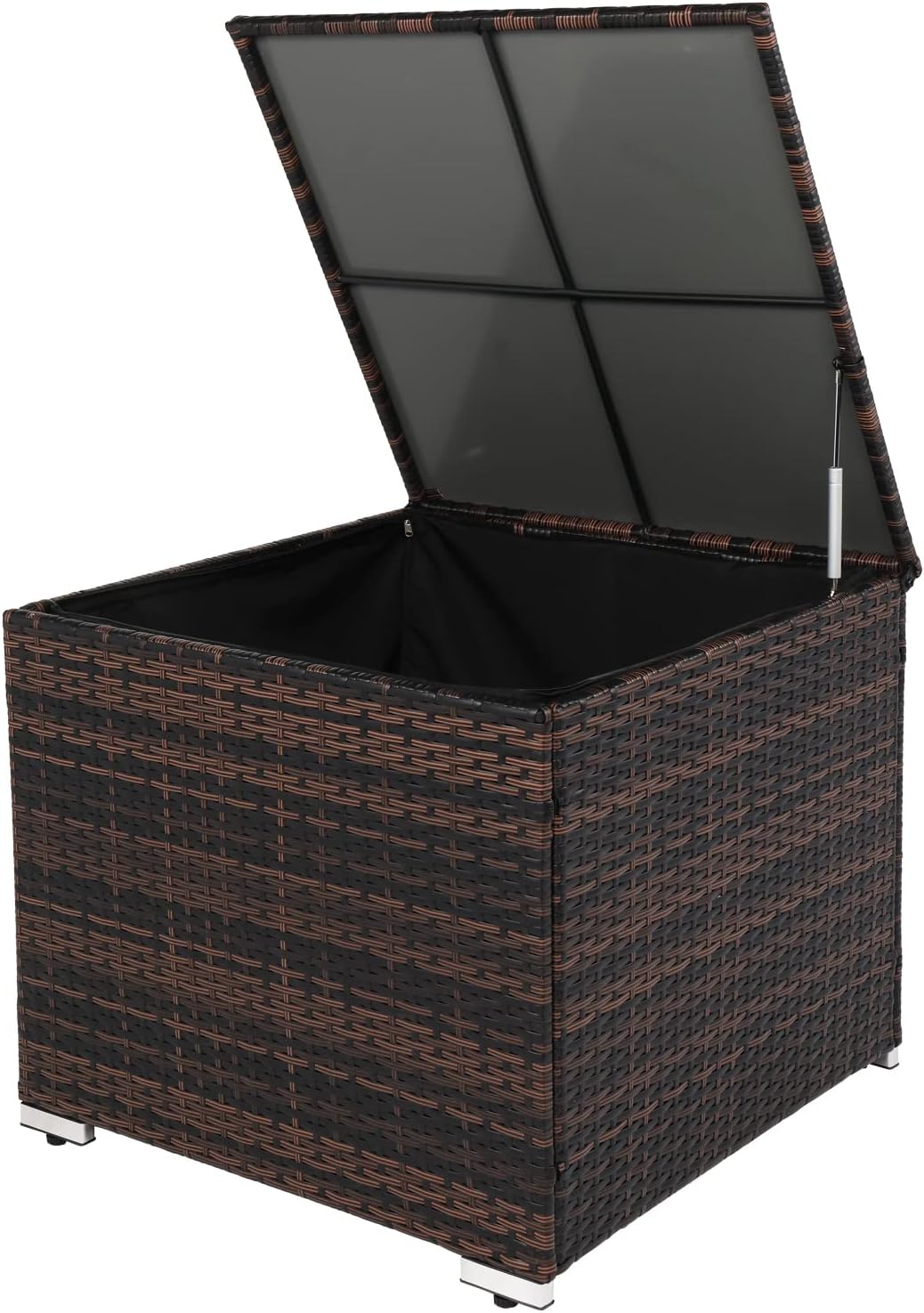 88 Gallon Rattan Deck Box with Adjustable Feet - Outdoor Wicker Storage Bin for Patio, Pool & Garden - Weatherproof Storage for Tools & Supplies (Brown)