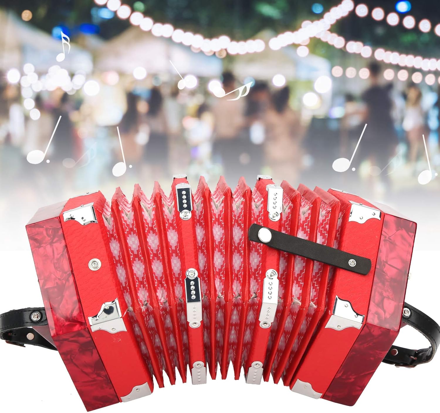 Kadimendium Elegant Concertina Accordion Portable for Adults and Children, Bright Color, 7.1 X 6.7 X 6.7in, for Musical Talents Development, 3 Colors Available (Red)