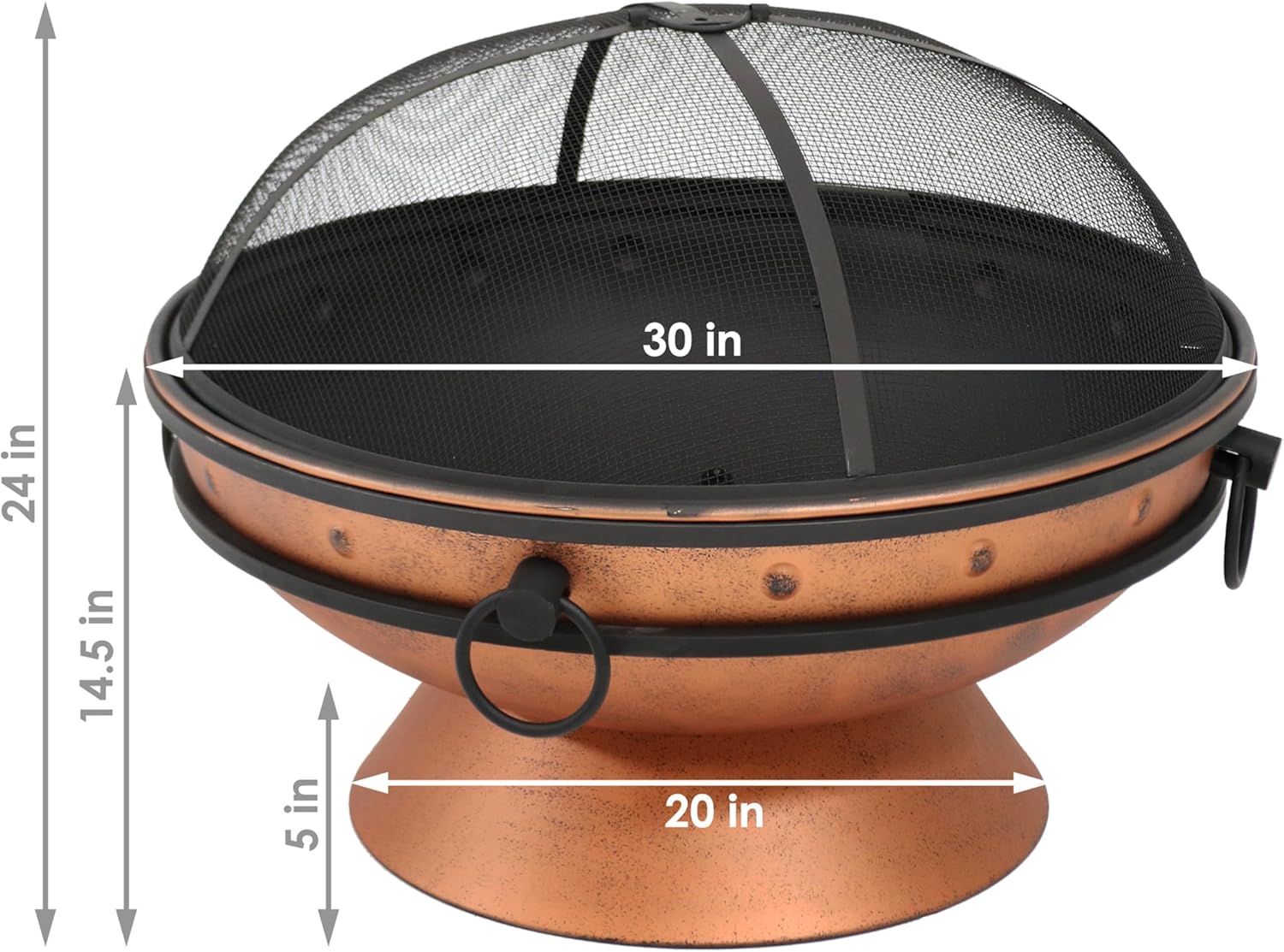 Sunnydaze 30-Inch Large Outdoor Fire Pit - Wood Burning Fire Pit for Outside with Poker and Screen - Copper Finish - Royal Cauldron