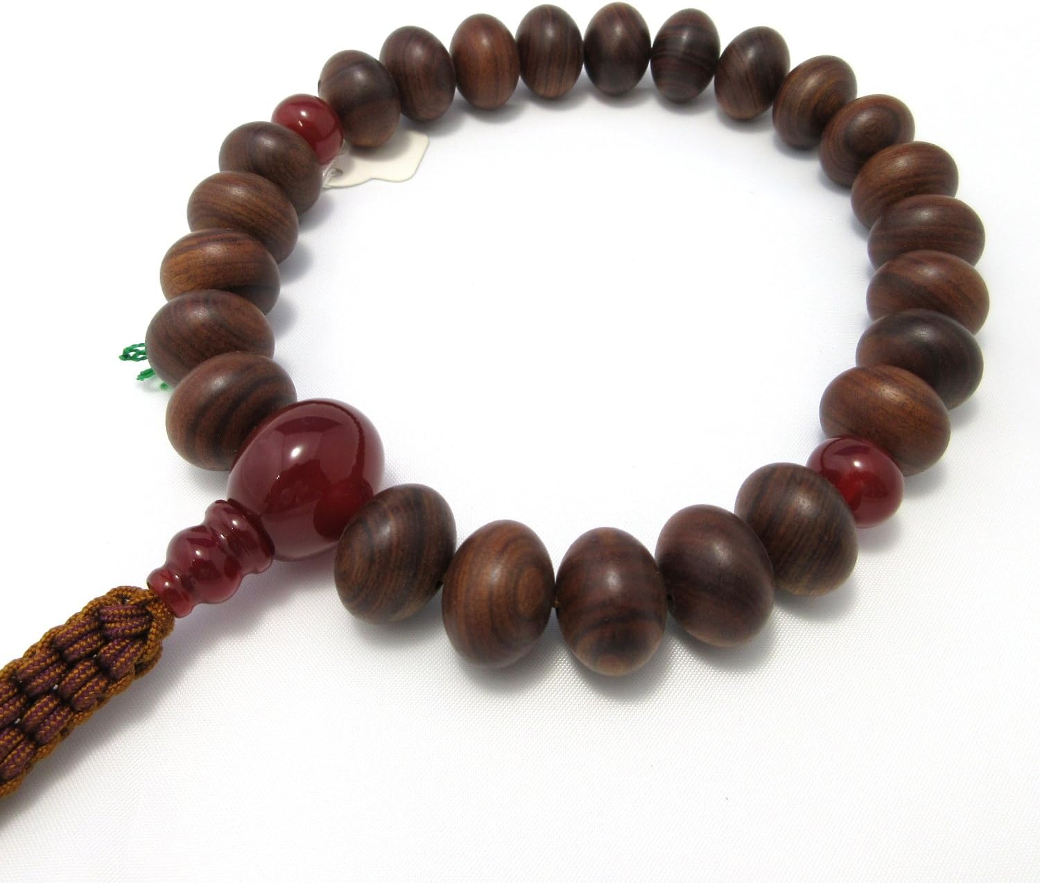 Sendan Wood Lense Beads & Red Agate Japanese Juzu Buddhist Prayer Beads Handemade in Kyoto Japan JUA21