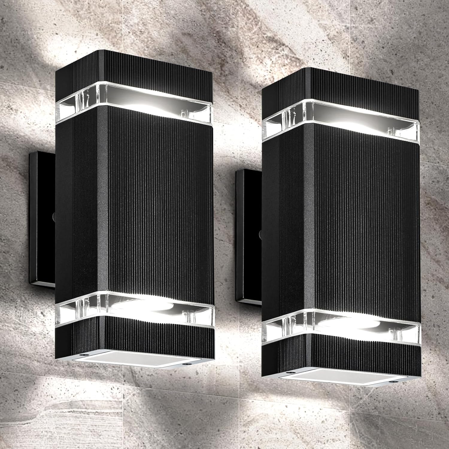 LED Modern Outdoor Wall Sconce, IP65 Waterproof Up Down Outdoor Wall Light, Outside Lights for House Quick DIY Install, 5000K Exterior Lights Fixture