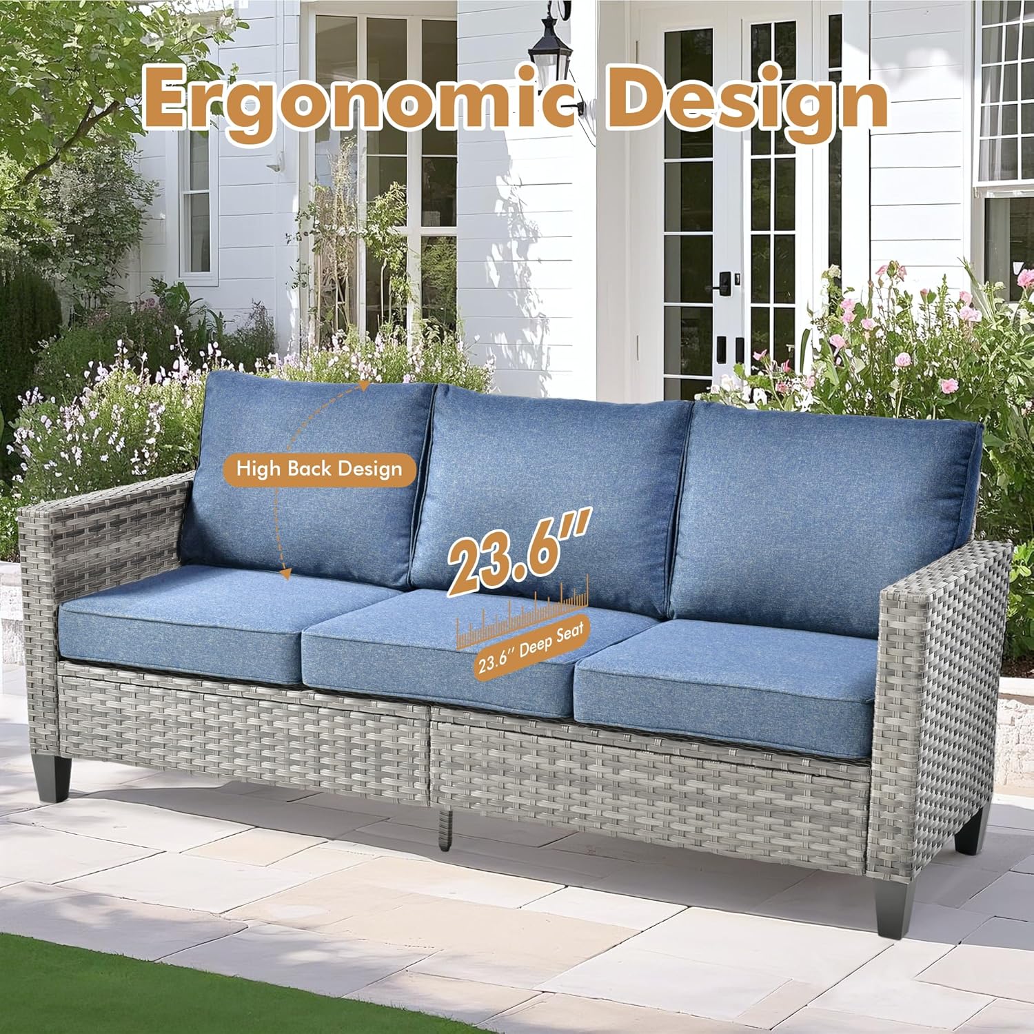 9 Pieces Patio Outdoor Furniture Set with Swivel Rocking Chairs & Fire Pit Table,Patio Seating Outside Sofa and Chairs Set Patio Conversation Set for Balcony Porch Deck Poolside Yard,Blue