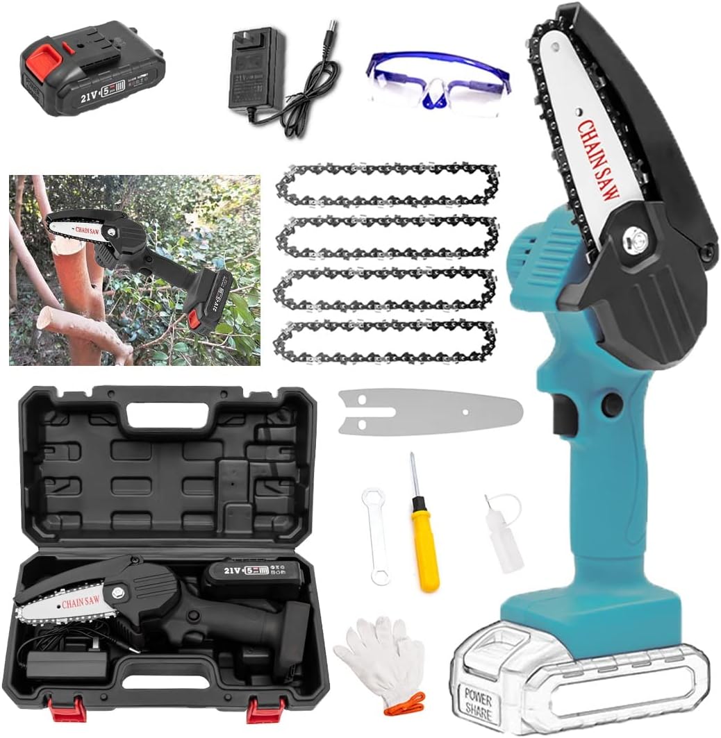 4 Inch Cordless Chainsaw with Charger,Mini Chain Saw,Mini Chainsaw with Battery and Led Lights,Cordless Battery Power, Portable Electric Chainsaw, Suitable for Gardening, Wood, Outdoor Camping