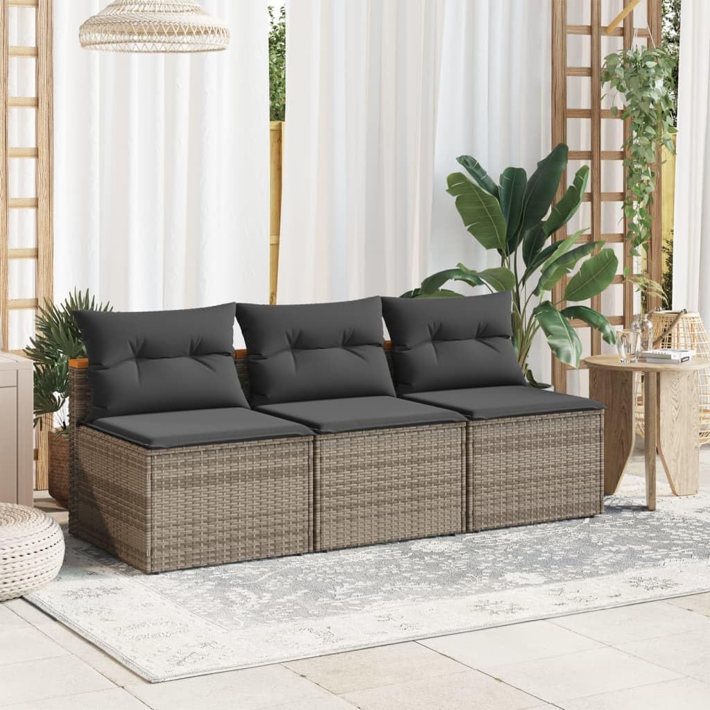 Patio Sofas Armless with Cushions 2 pcs Gray Poly Rattan, Outdoor Lounge Sofa with Washable Cushions and Durable PE Rattan Patio Furniture & Accessories, Outdoor Seating