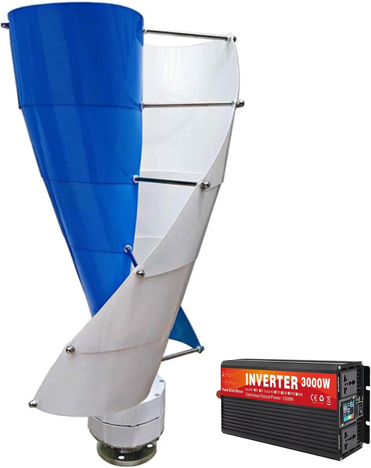 Efficient Wind Turbine Generator Kit,1000-3000W 12V/24V/48V Vertical Wind Turbine Generator for Garden/Street Lighting/Hybrid Solar(2 Blades)