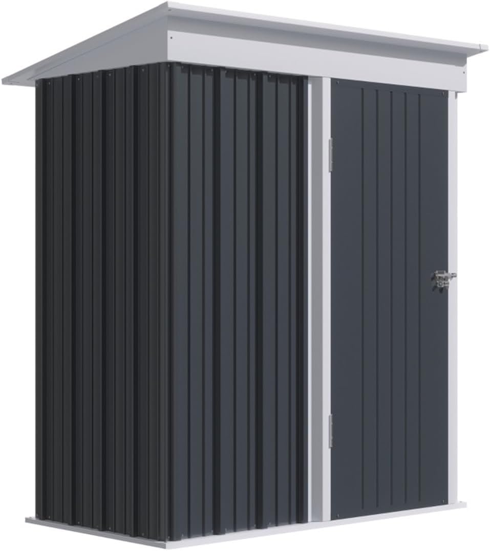 Garden Sheds 5'x3'x6' Outdoor Sheds Storage with Floor, Small Steel Shed with Adjustable Shelf, Lock, for Backyard Gardens Outdoor Storage Sheds