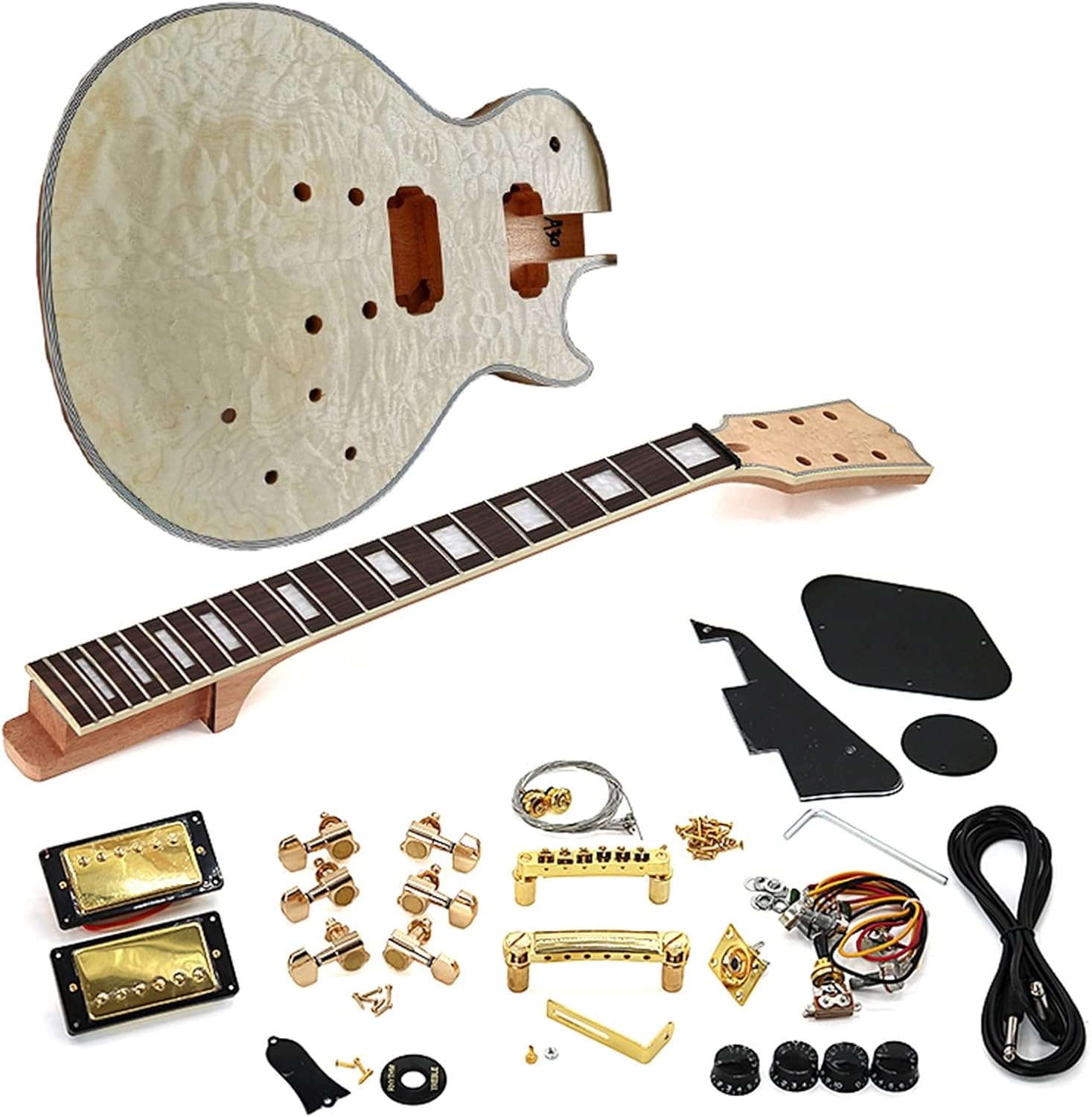 TSTS DIY Electric Guitar Kit Flame Maple Veneerr Mahogany Okoume Body Neck Fingerboard Unfinished Electric Guitar Kit