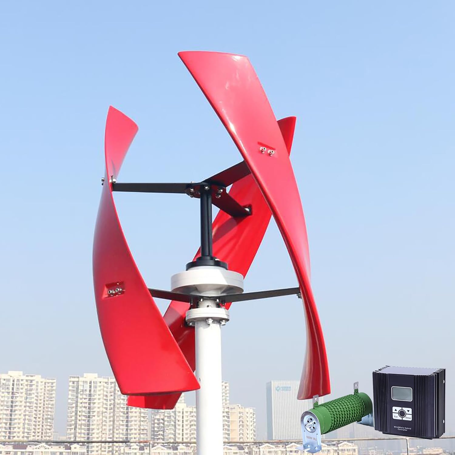 FLTXNY 800W 48V Vertical Axis Maglev Wind Turbine Generator 3 Blades VAWT Wind Power Generator Kits with LCD MPPT Charge Controller Charge 48V Battery Off Grid System