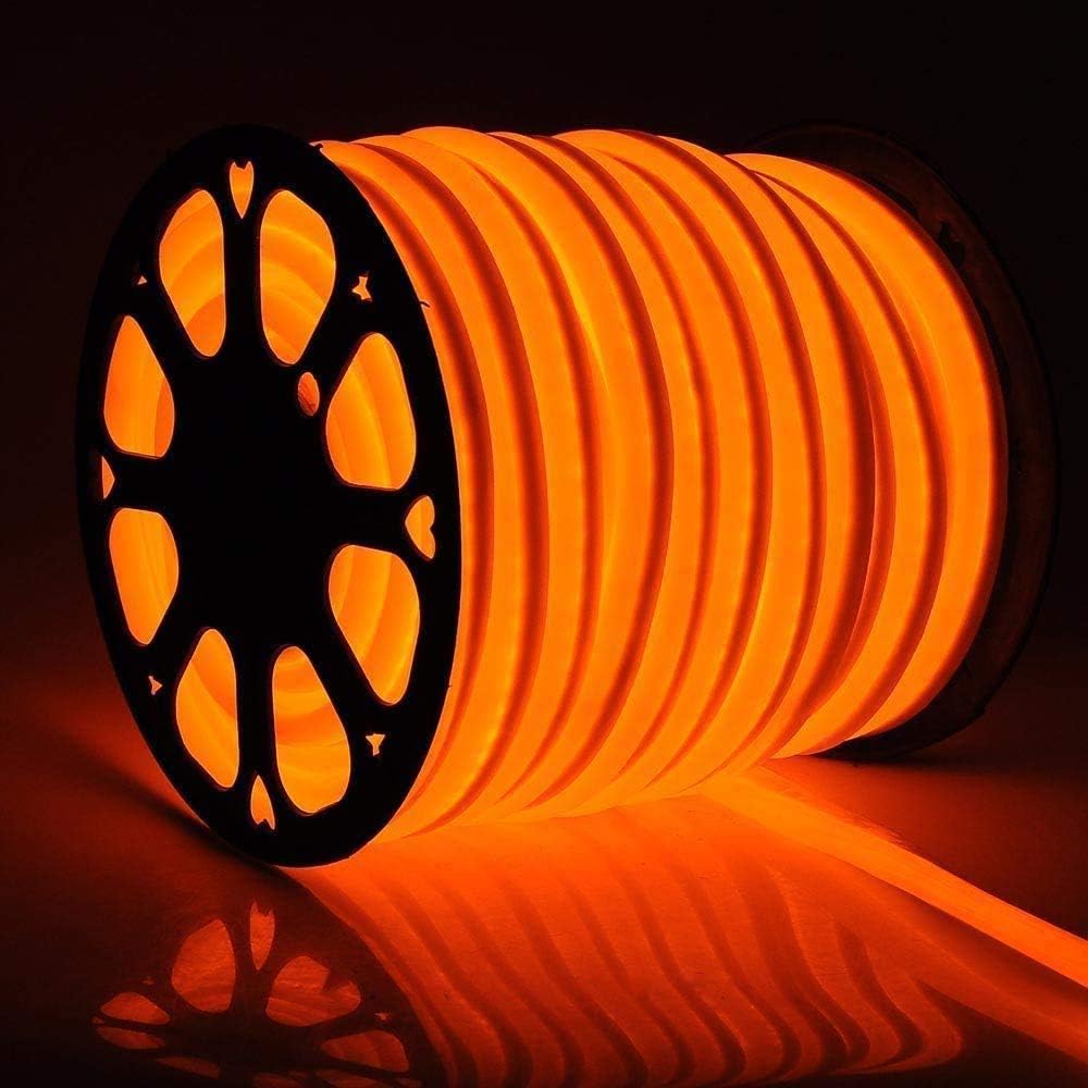 US Stock 110V Flexible LED Neon Rope Light Strip Waterproof Neon LED Rope Lighting Wedding Christmas Party Home Decor Indoor Outdoor Room Decor Lighting (150FT, Orange)