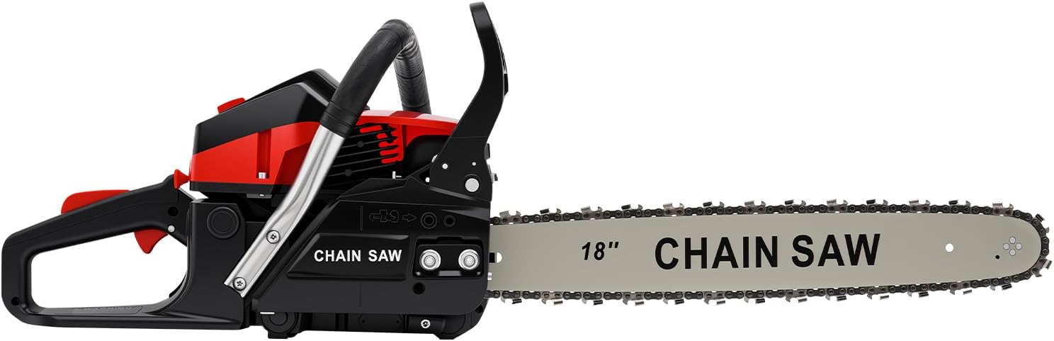 18 Inch Gas Powered Chainsaw 58CC 2 Stroke Gas Chainsaw Handheld Cordless Petrol Chain Saw Set 2800-11000RPM High Speed Chainsaws for Tree Cutting, Gardens and Farms