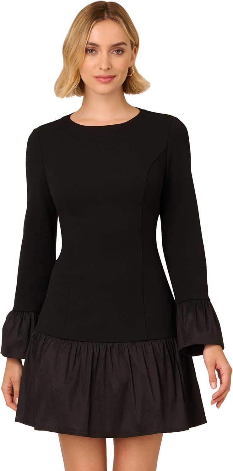 Adrianna Papell Womens Crepe and Taffeta Midi Dress