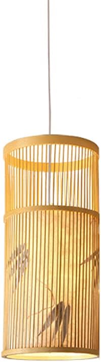 E27 Chandelier,Creative Cylindrical Bamboo Hanging Light,Bamboo Lantern Pendant Lamp,Hand-Woven Rattan Lampshade,Ceiling Decoration Lighting Fixture AdjustableHeight