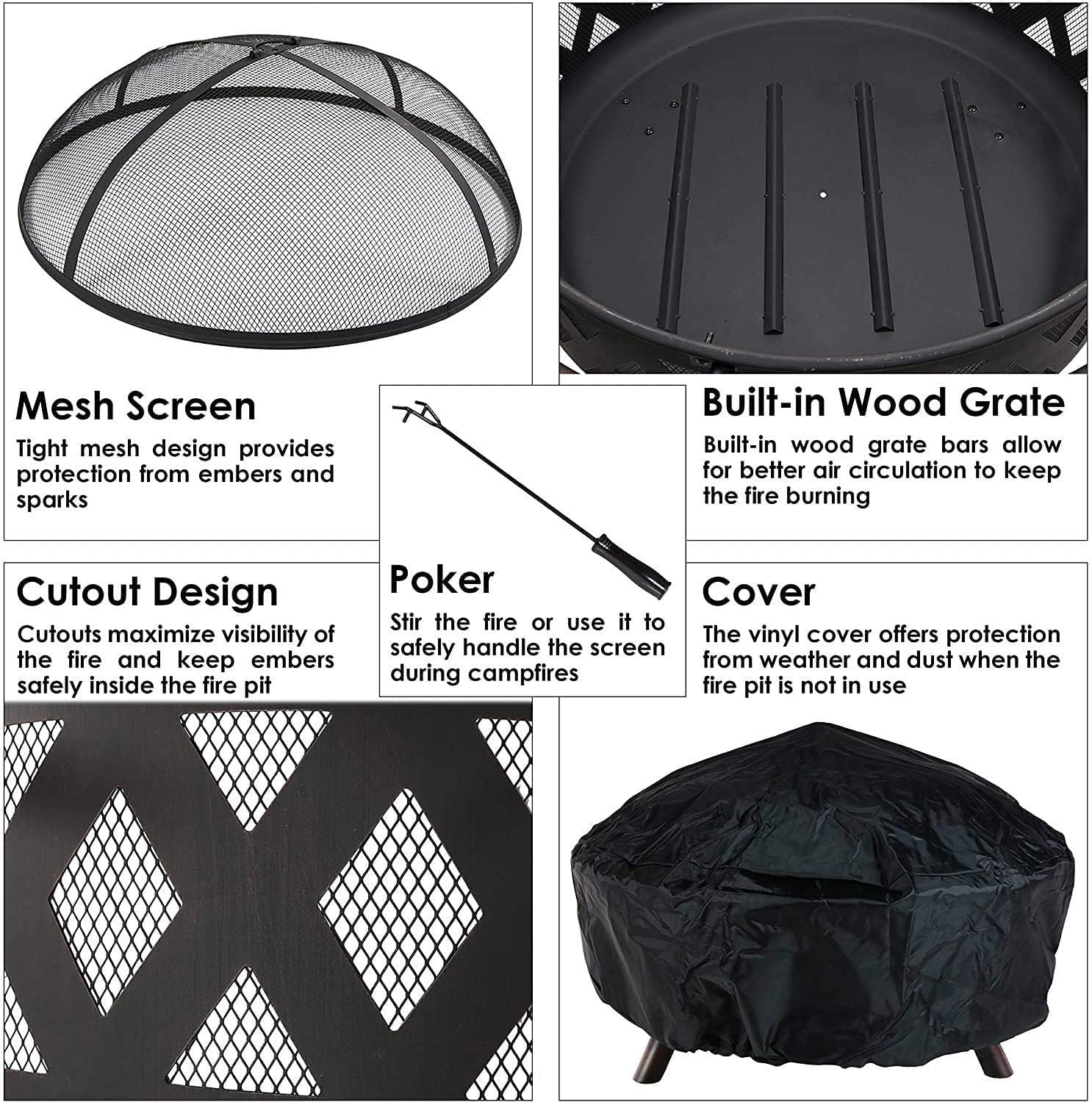 Outdoor Brazier Garden Fire Pits 36 Inch Metal Brazier Large Bonfire Wood Burning Patio Backyard Firepit Outdoor Fire Pits with Fireplace Cover for Camping Bonfire