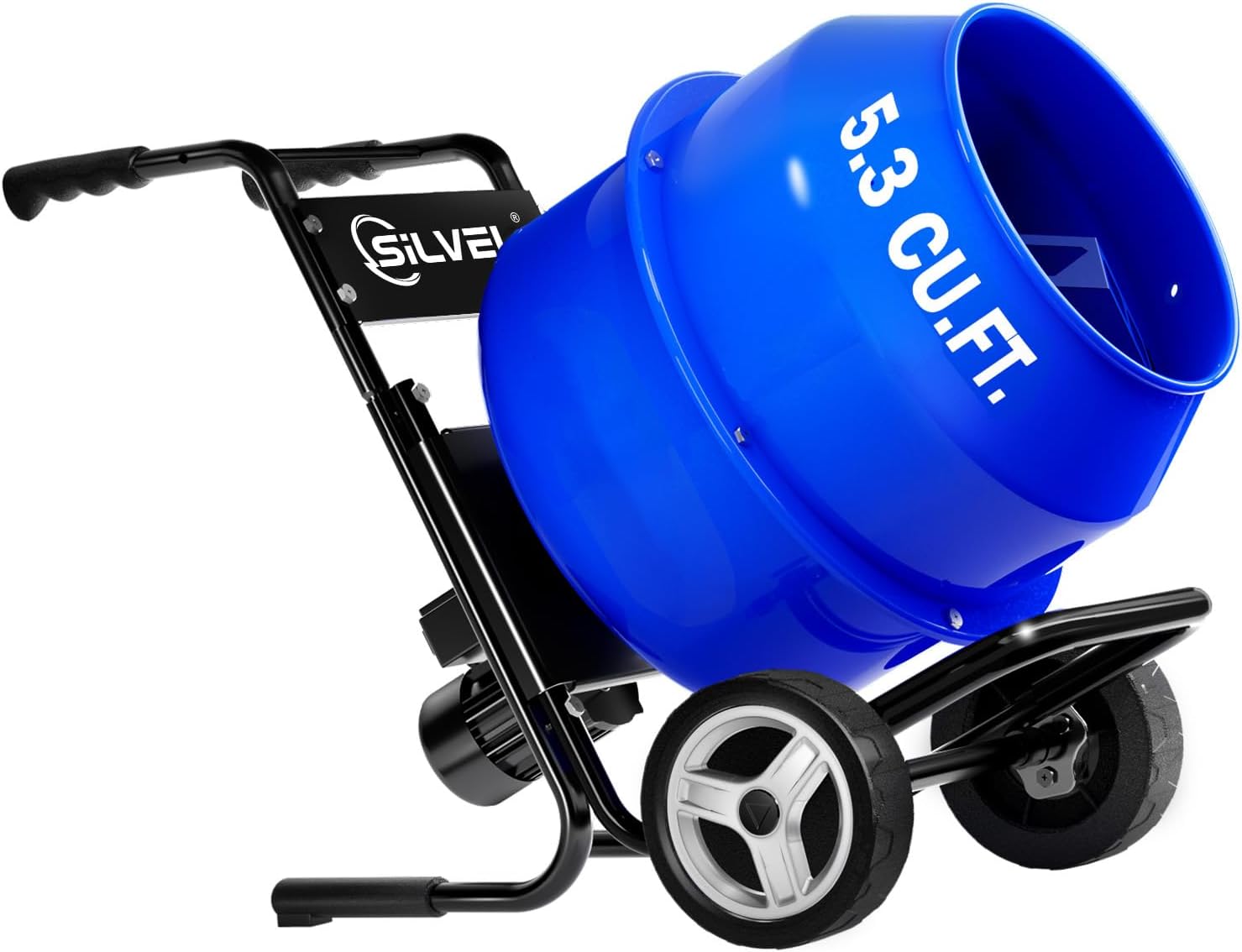 SILVEL 5.3 Cu.Ft. Cart-Mounted Concrete Mixer – 750W 1HP Electric Cement Mixer, Heavy Duty Mixing Machine for Mortar, Stucco & Fodder