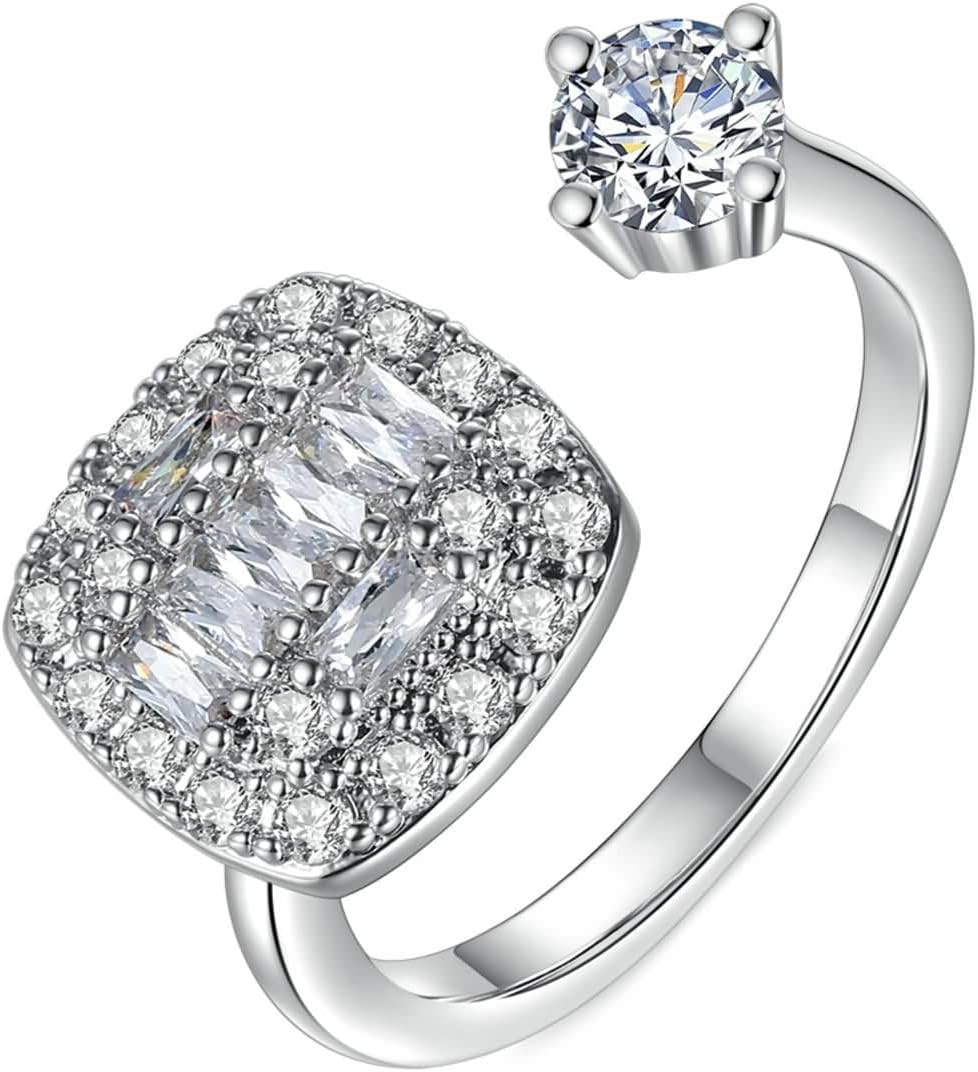 14 K White Gold Rings for Women, Engagement Ring Moissanite Classic Silver Band for Fiancée