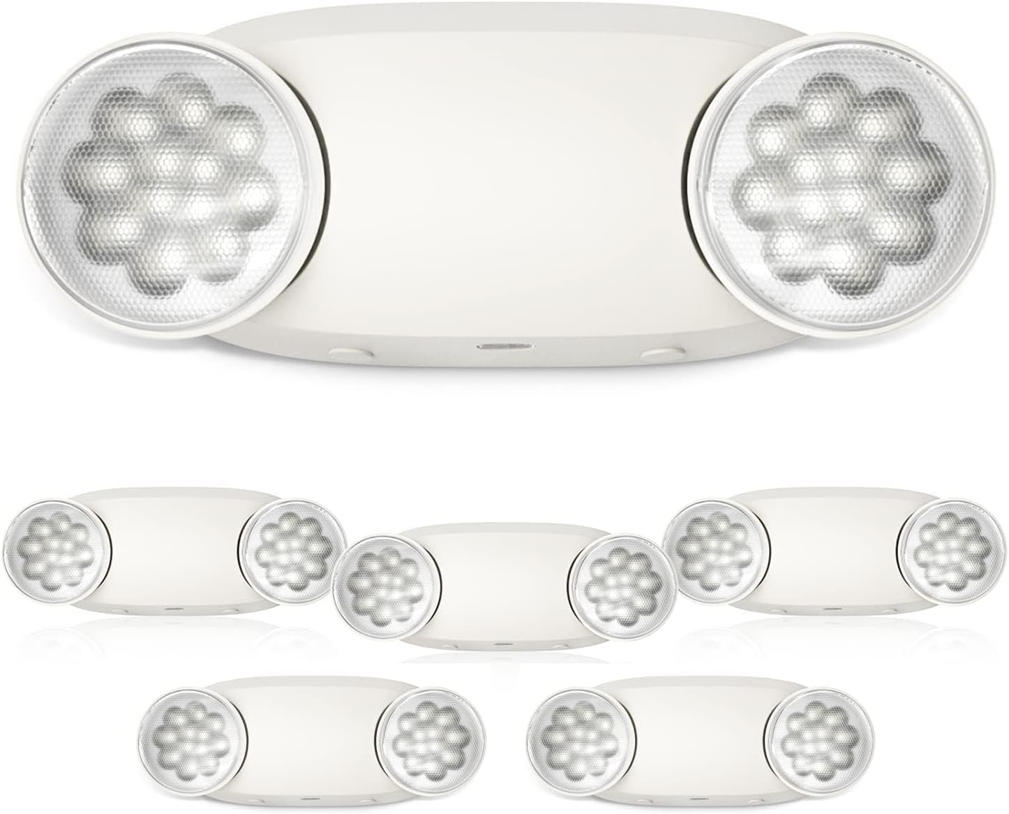 FREELICHT 6 Pack Emergency Lights for Business, Hard Wired, LED Emergency Lights with Battery Backup, 2 Heads Adjustable Commercial Exit Lighting Fixtures, UL 924 Certified