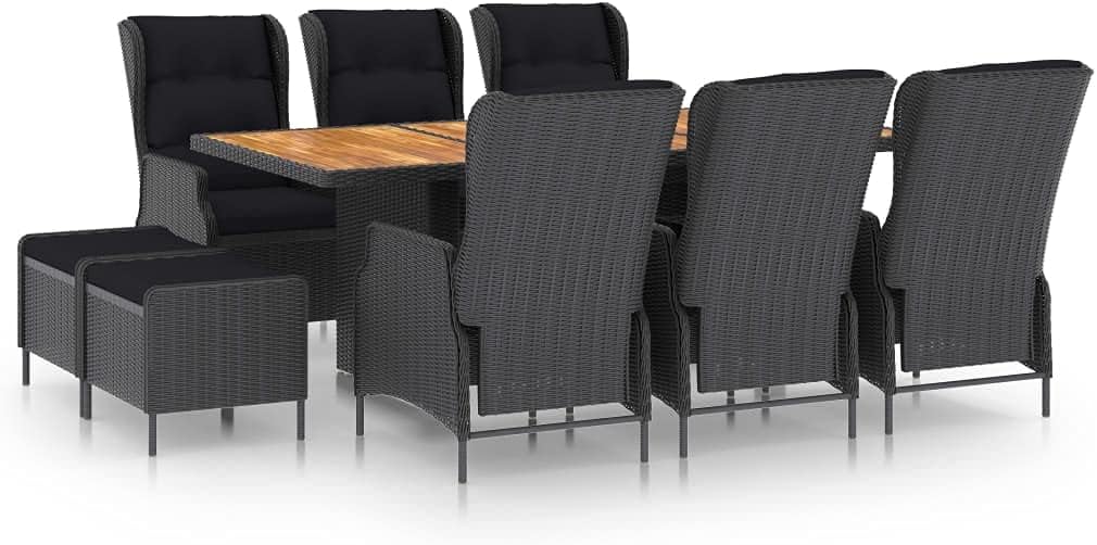 9 Piece Patio Dining Set with Cushions Poly Rattan Dark Gray,Reclining Outdoor Patio Dining Set with Cushions for Relaxing and Dining Furniture Sets for Patio, Lawn & Garden