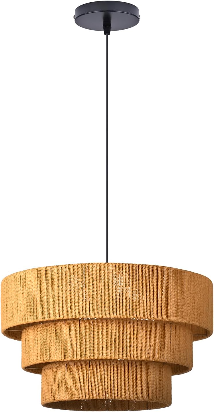 Arturesthome Modern Rustic Wicker Hanging Lamp for Farmhouse Coastal Ceiling Rattan Pendant Light for Dining Room Bedroom Entryway 15.7″* 10.6″