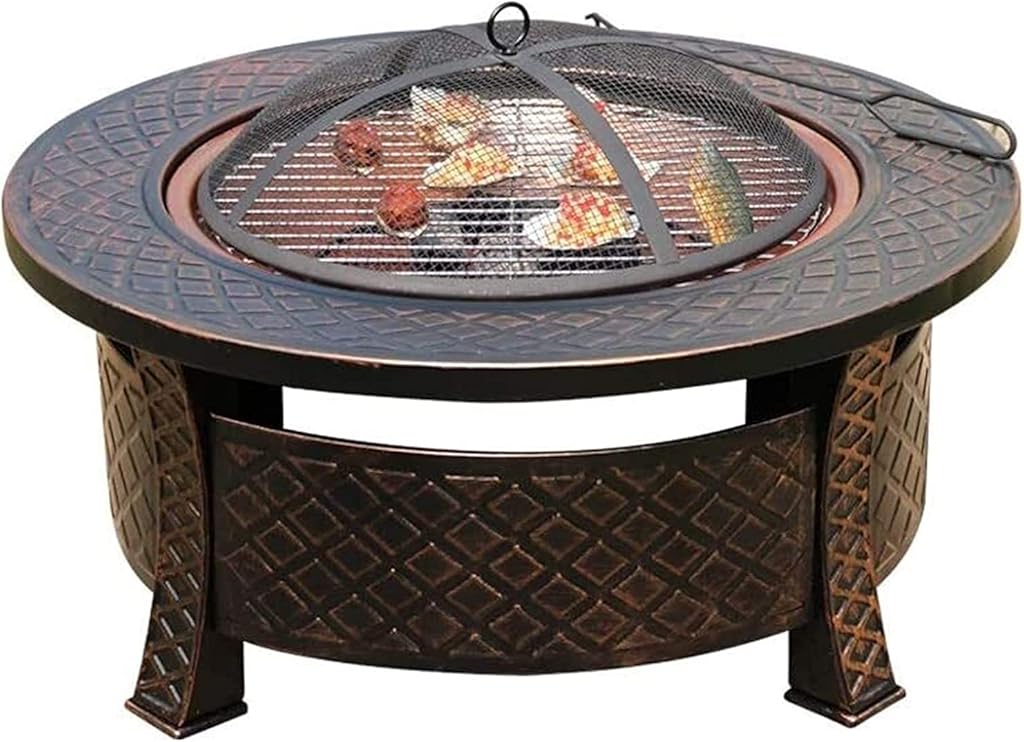 BBQ Grill Outdoor Fire Pits Outdoor Wood Burning 32'' Outdoor Fire Pit Metal Square Firepit Patio Stove Wood Burning BBQ Grill Fire Pit Bowl with Spark Screen Cover with Cover BBQ Cooking for Outside