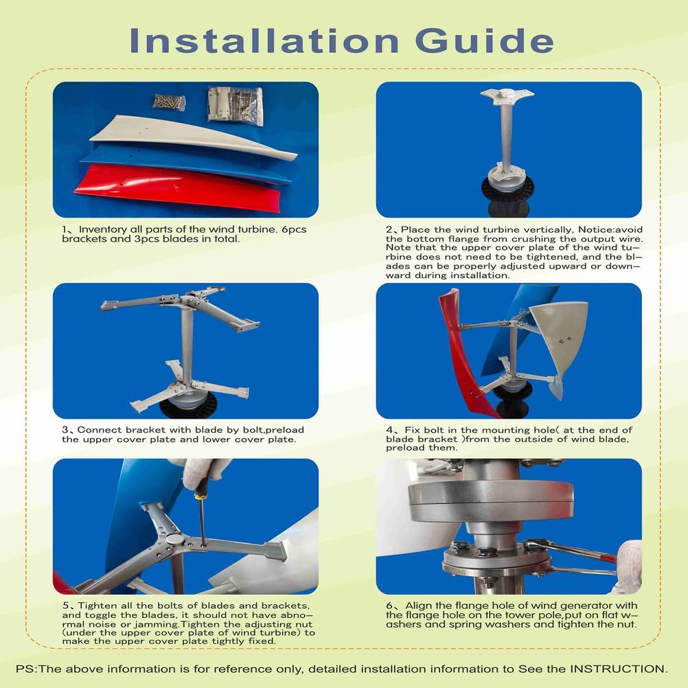 Wind Turbine Generator Kit 12V/24V/48V 3 Blade Portable Vertical Wind Power Turbine Generator Kit with Charge Controller for Marine RV Home 6000W
