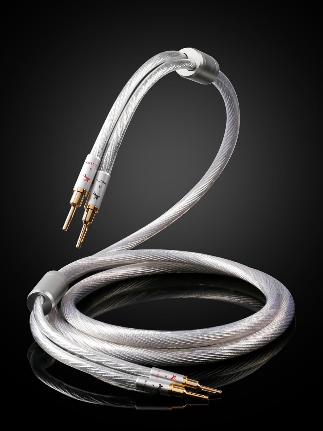Audiophile Speaker Cable with 4mm Banana Plugs - Silver-Plated Copper Conductors & Dual Shielding for Home Theater, Amplifier, Bookshelf Speakers (6.56ft/2m)