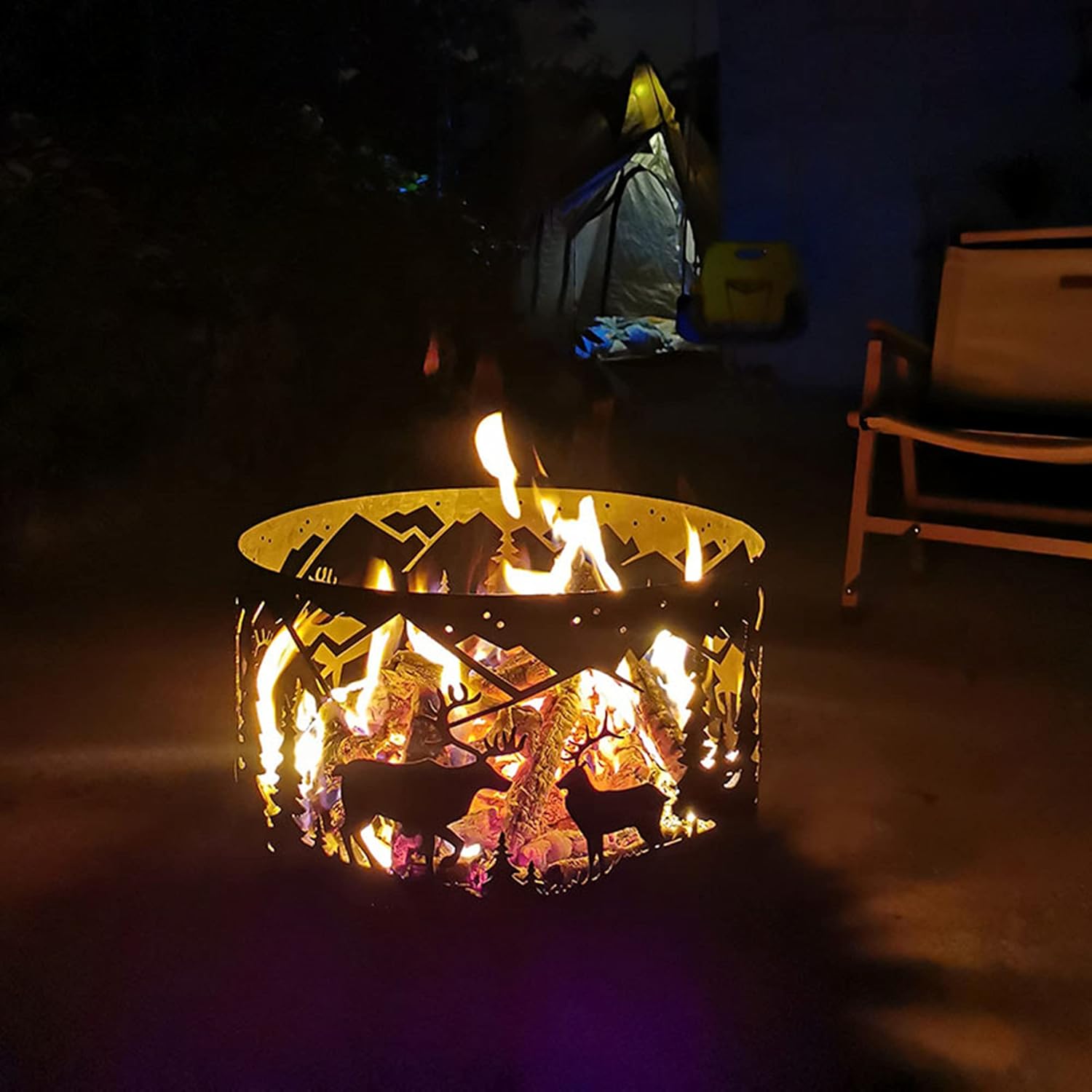 Outdoor Fire Pits, Wrought Iron Bonfire Firepit Bowl, Hollow Pattern Wood Burning Fireplace Stove, Patio Heater, BBQ Grill Heating Basin for Camping,rd, Garden, Party