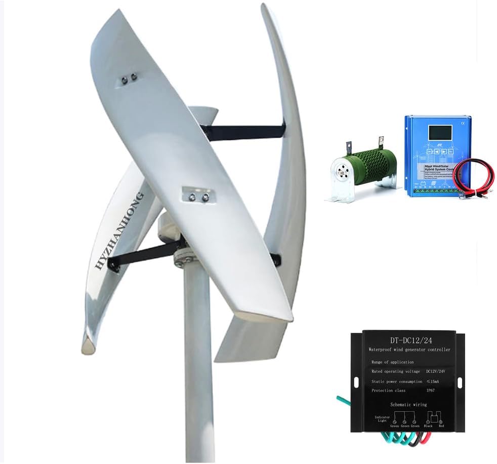 Low Start-Up Wind Speed Vertical Wind Turbine Generator,12000W 12V 24V 48V with MPPT Wind Solar Hybrid Charge Controller on Grid Inverter 3 Phase Home Use