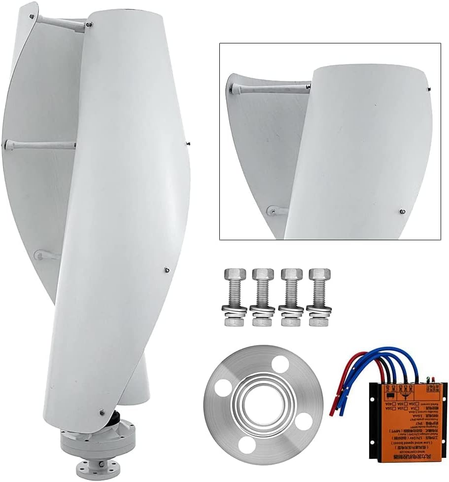 Vertical Wind Turbine Low Torque High Power Wind Power Turbine Generator with 2 Blades White 10000W 12V-220V with Three-Color Glass Fiber Leaf Blade