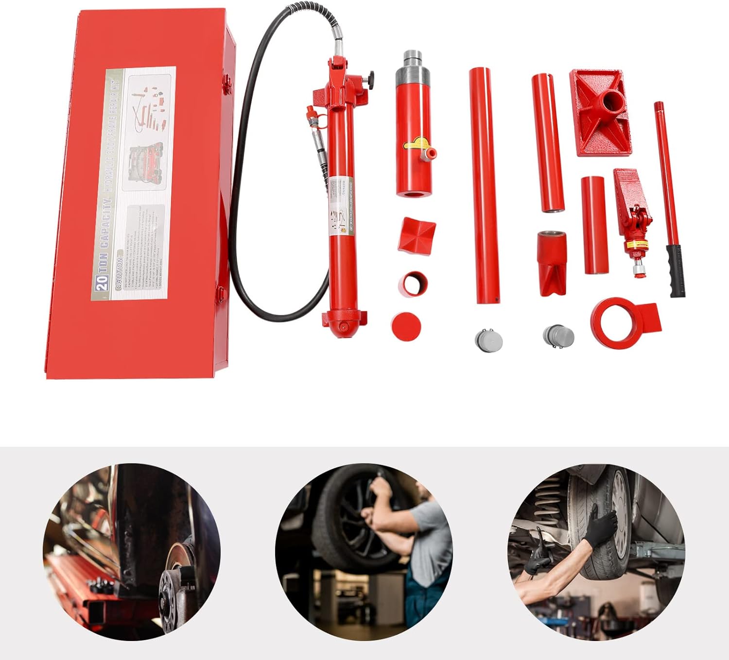 20Ton Porta Power Hydraulic Jack Ram, Auto Body Frame Repair Kit 18 Accessories Loadhandler Equipment with Storage Case Equipped with a 5ft/1.5m Oil Repair (20T)