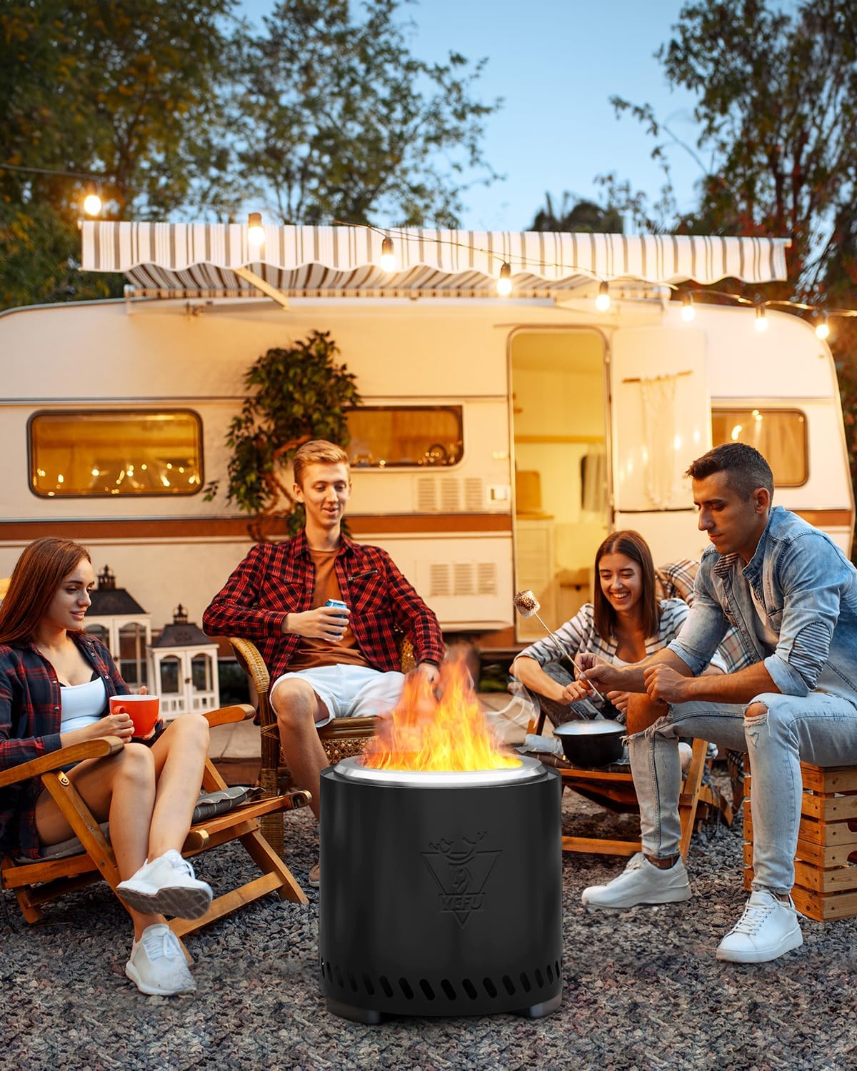 YEFU Fire Pit with Removable Ash-Pan: Smokeless Firepit 304 Stainless Steel Material - Outdoor Fire Pit Silver 15 inch - Smokeless Firepit for Outside Outdoor Patio Camping Backyard