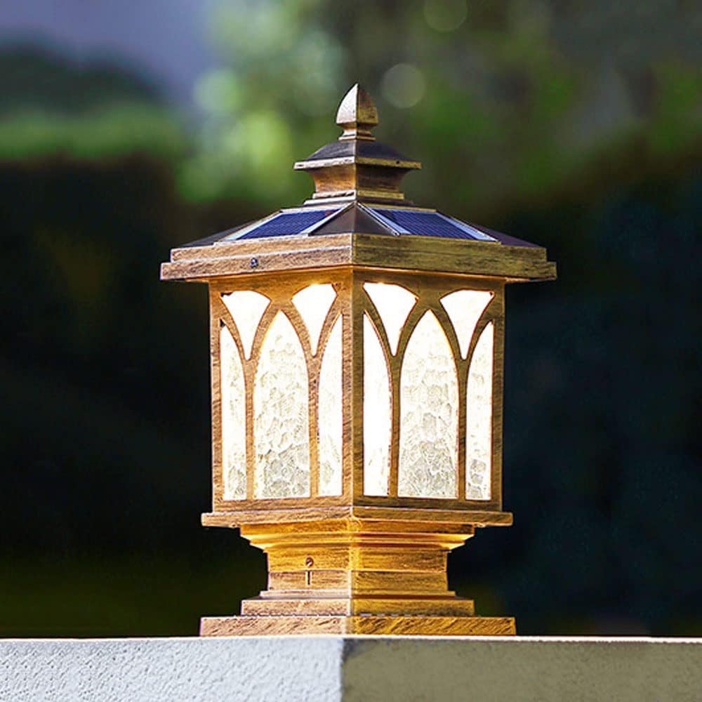 Solar Post Lamp,Wall Gate Home 3 Color Dimming Landscape Column Lamp Lantern,Outdoor Waterproof Stigma Lamps Fixtures,Courtyard Villa Wall Head Post Cap Light,for Garden Deck Patio