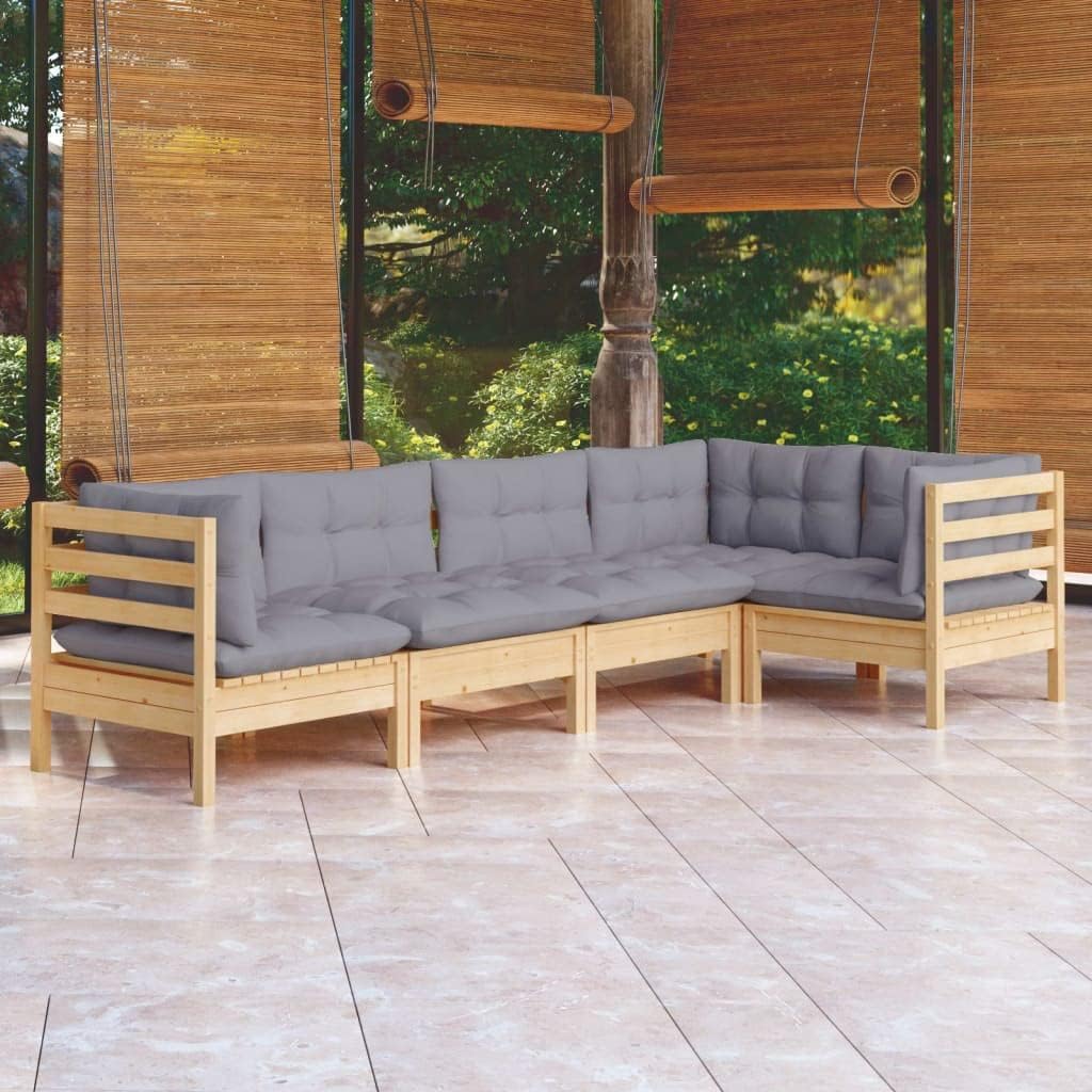 5 Piece Patio Lounge Set with Gray Cushions Pinewood,Elegant Pinewood Patio Lounge Set with Cushions for Relaxing and Gathering Patio Furniture, Outdoor Furniture Sets