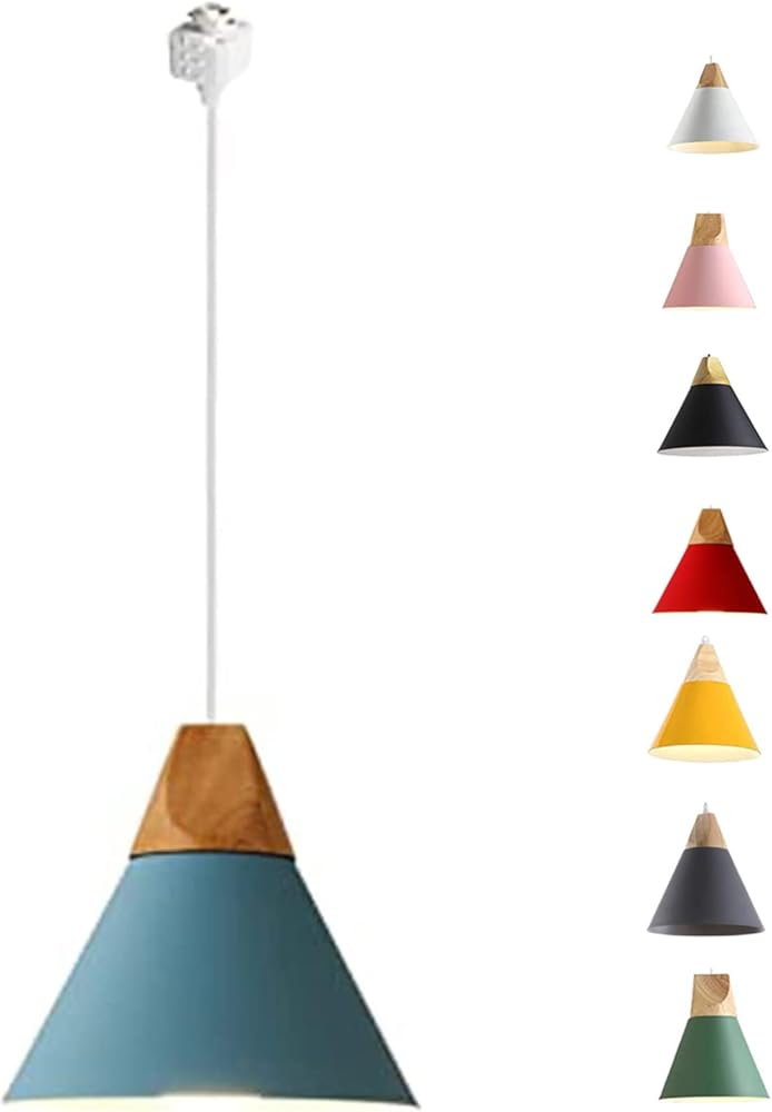 Kiven H-Type Track Lighting Light Fixture, 1-Light Halo Track Pendant Lighting Fixtures, Track Pendant Light with φ8.66 Blue Lampshade for Bedroom Kitchen Home Lighting Bulb Not Included