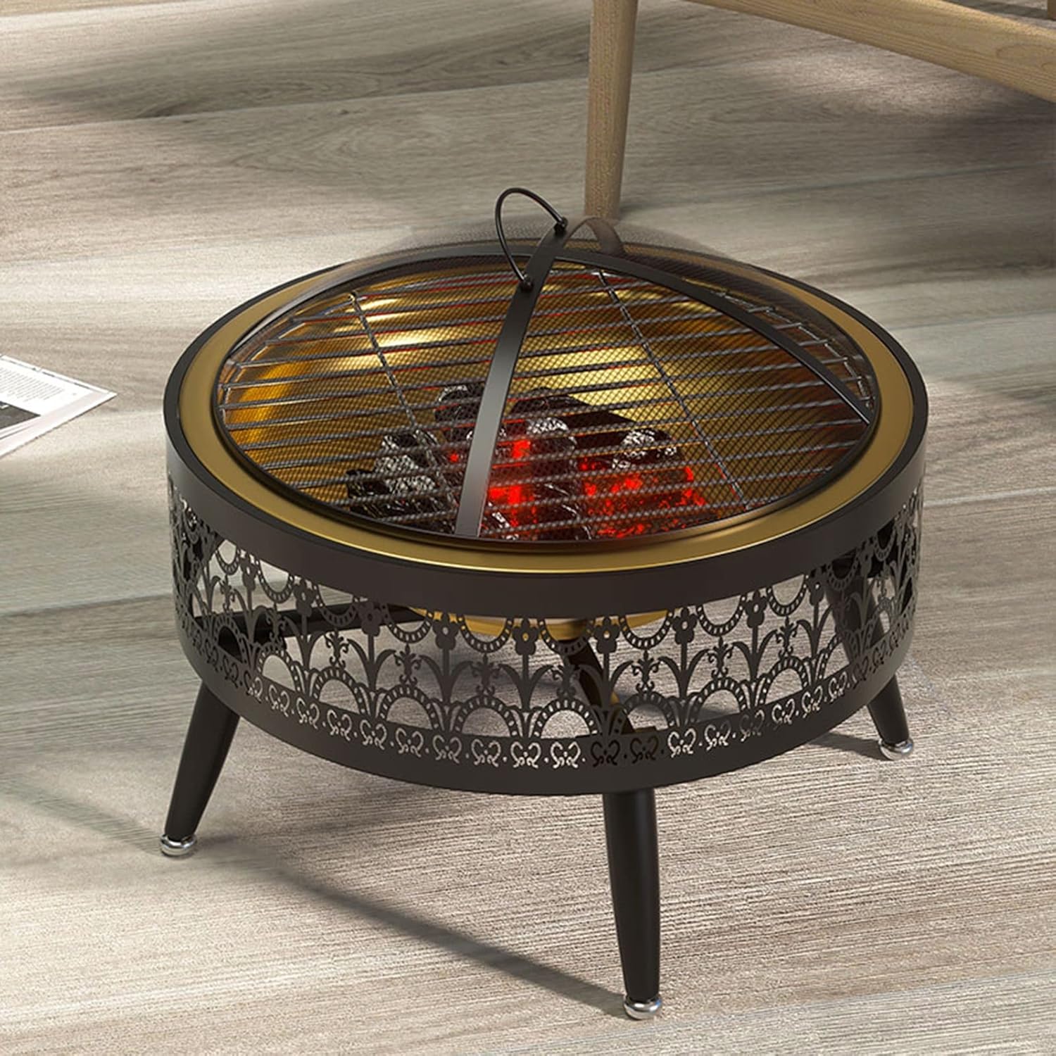 LXLZYXSF Indoor Outdoor Wood Burning Fire Pit for Living Room Porch Patio Deck, Metal Round Camping Picnic Fire Basin Bowl, 20.6