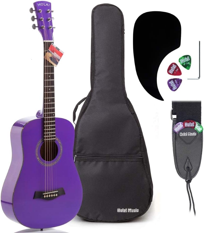 Hola! Music 3/4 Size Acoustic Guitar Bundle for Beginners, 6 String Beginner Solid Spruce Top Acoustic Guitar With Rosewood FIngerboard, 36 inch, Purple