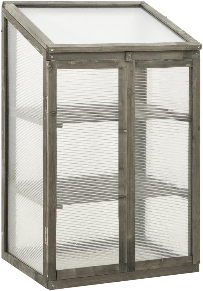 Solid Firwood Garden Portable Wooden Greenhouse with 2 Shelves and Open Bottom, Mini Greenhouse Cabinet 23.6