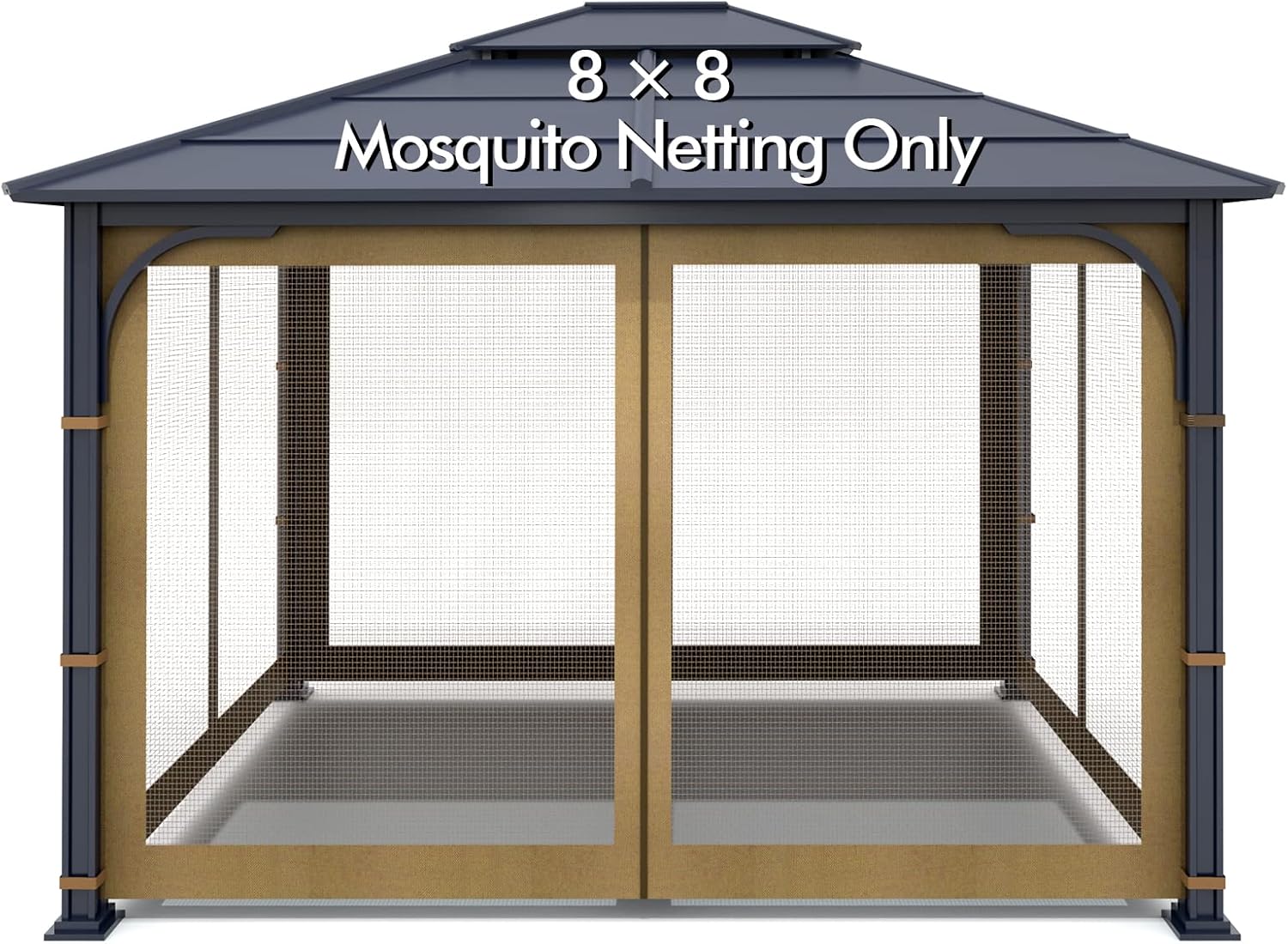Gazebo Universal Replacement Mosquito Netting - Wonwon Outdoor Gazebo Canopy 4-Panel Screen Walls with Zipper for 8' x 8' Gazebo (Mosquito Net Only) (Khaki)