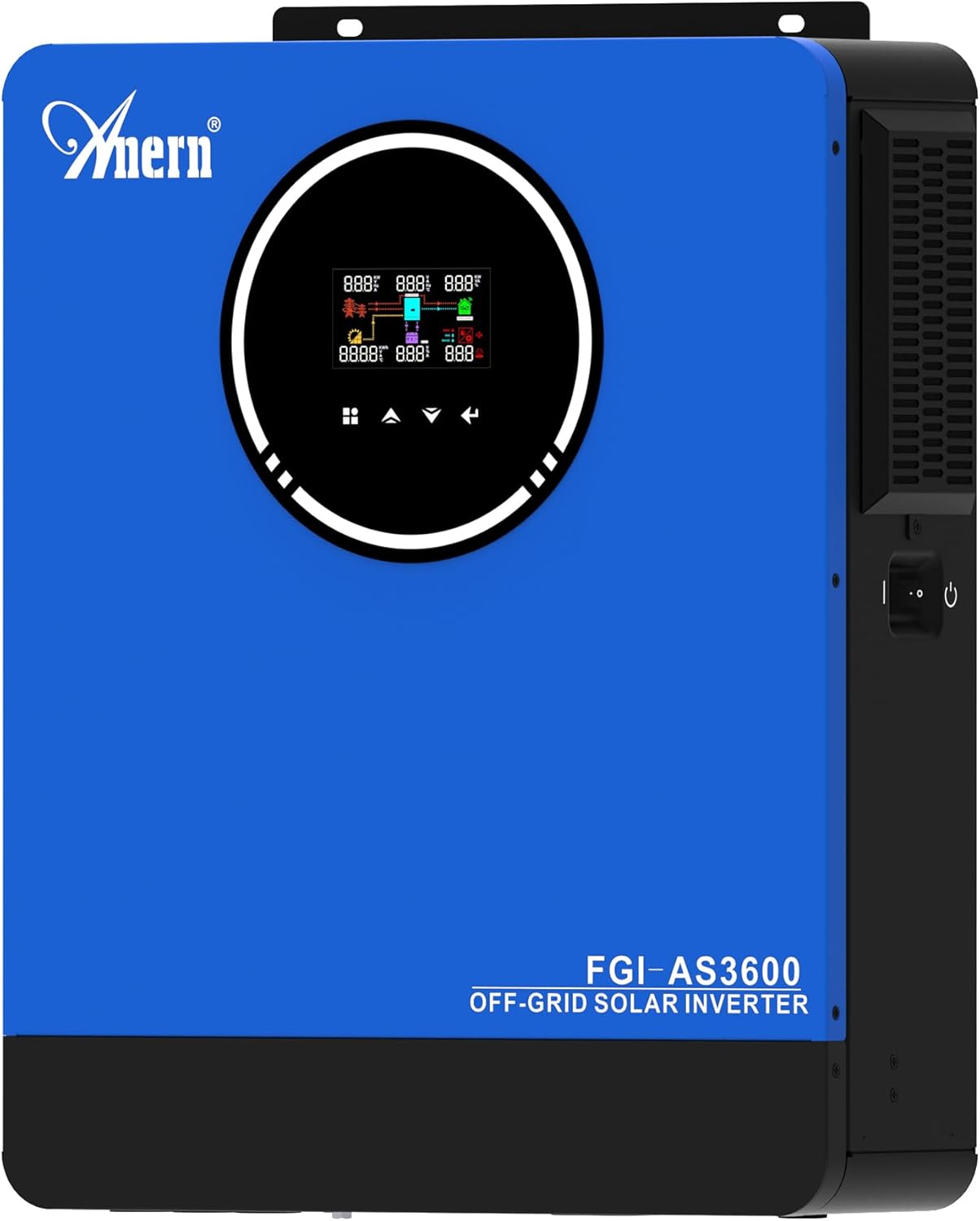 Anern 3600W Solar Inverter Charger 24VDC to 110VAC All in One, Hybrid Voltage Converter with 120A Mppt Charge Controller, Pure Sine Wave Power Two AC Output for Battery-Less or AGM Lithium Battery