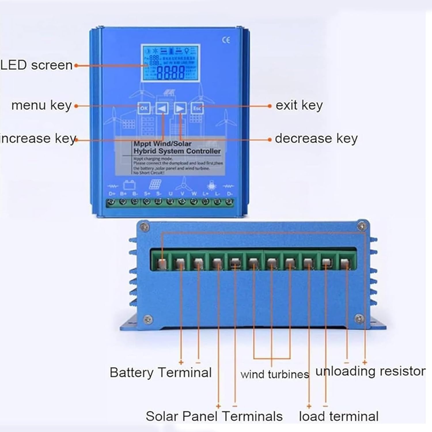 3000W Wind Solar Hybrid Charge Controller,12V/24V/48V Wind and Solar Complementary Regulator Charging Suitable for Charging Wind Turbines and Solar Panels ,12V