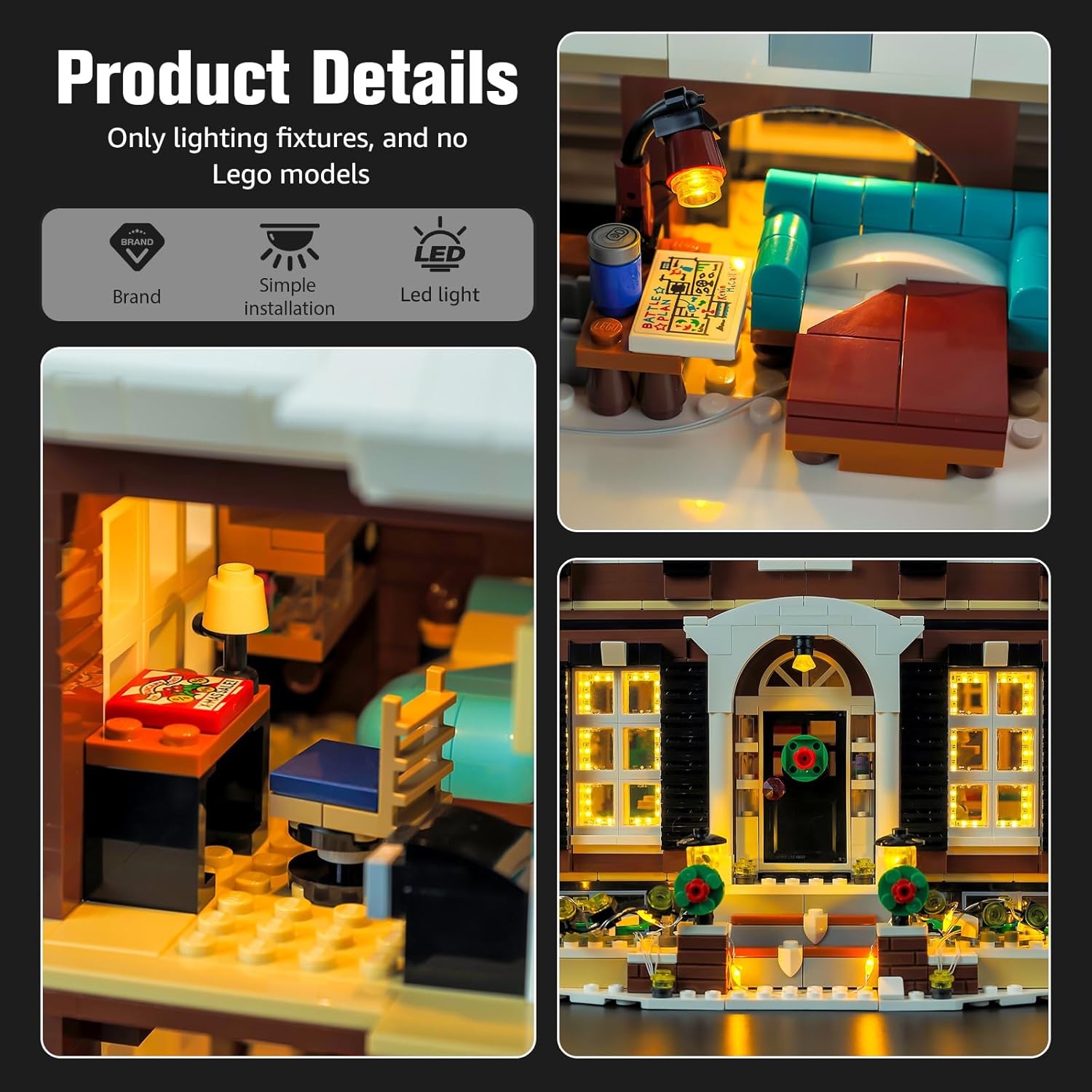 Nitemode Light Kit Compatible with Lego Home Alone House Set 21330 – Upgraded Window Lights with Remote Control & Built‑in Sound Module, Lighting Accessories for Ideas 21330 Display (Lights Only)