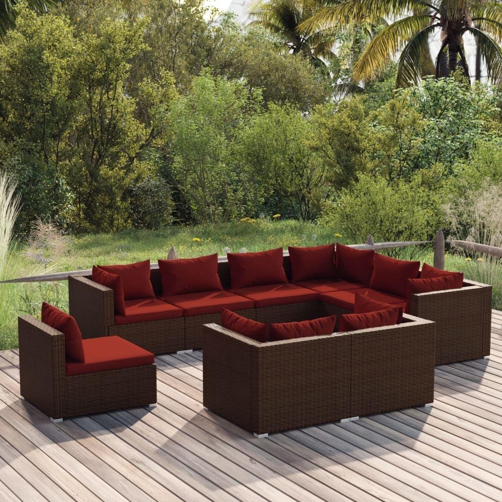 Garden Lounge Set, Brown PE Rattan Large Modular Outdoor Patio Furniture Set, 9-Piece Seating for 9 People, Weather-Resistant, for Balcony Terrace