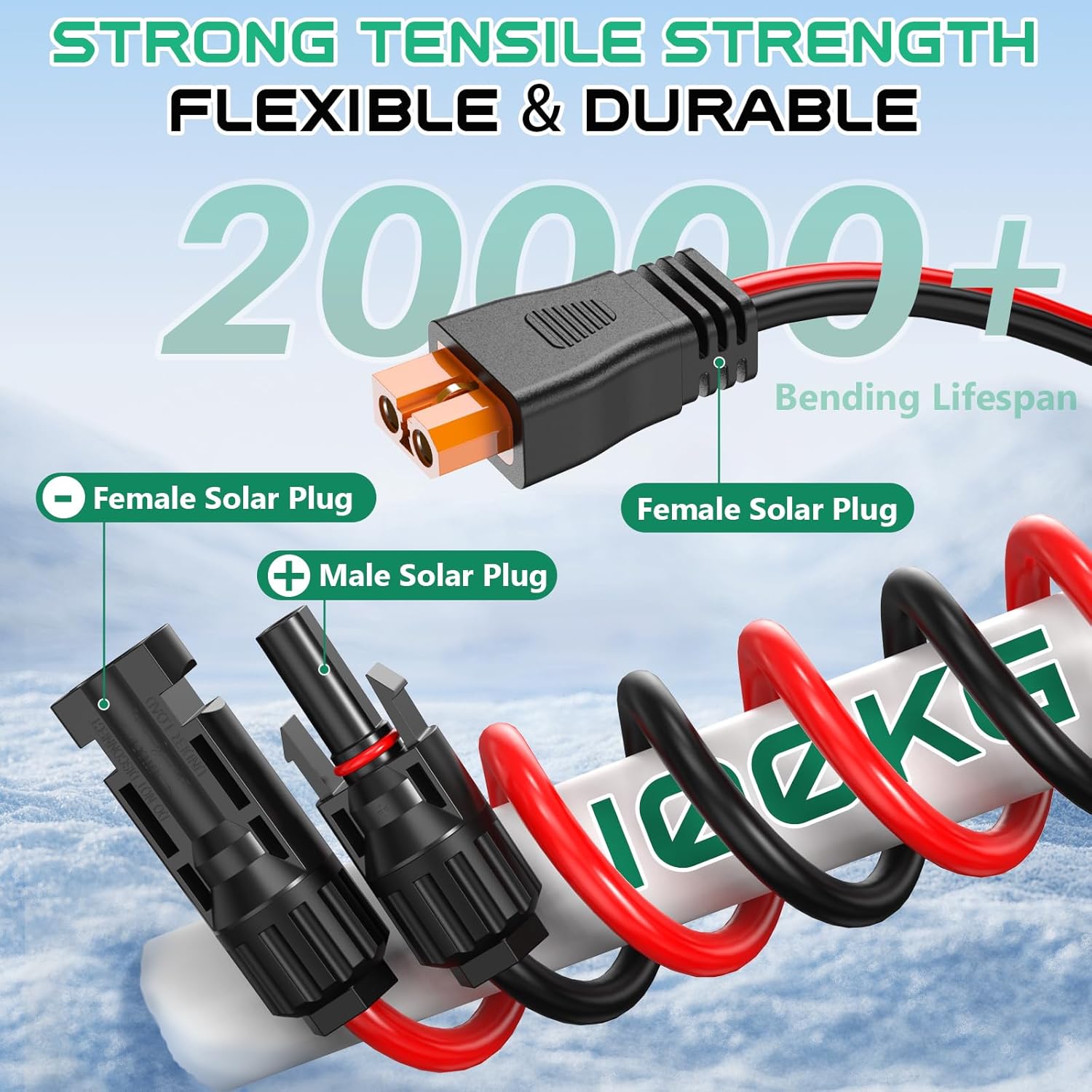 10AWG XT60i Solar Cable 50FT, XT60i Cable to Solar Connector, Solar Panel Connector to XT60i Extension Cable, XT60i Solar Charging Cable for Portable Power Station