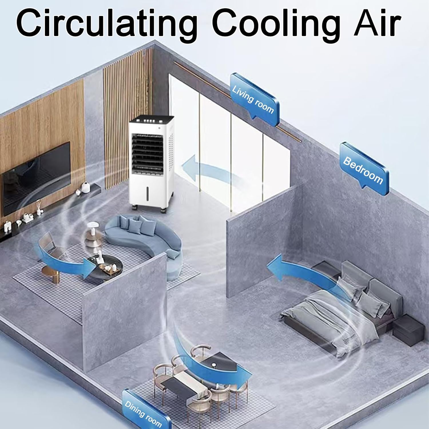 Evaporative Air Cooler, 3-in-1 Indoor Swamp Cooler Air Conditioner with 8 L/2.1 Gal Water Tank, 3 Speed 36 dB, 2 Ice Packs, 90° Oscillation, for Indoor, Bedroom(Black)