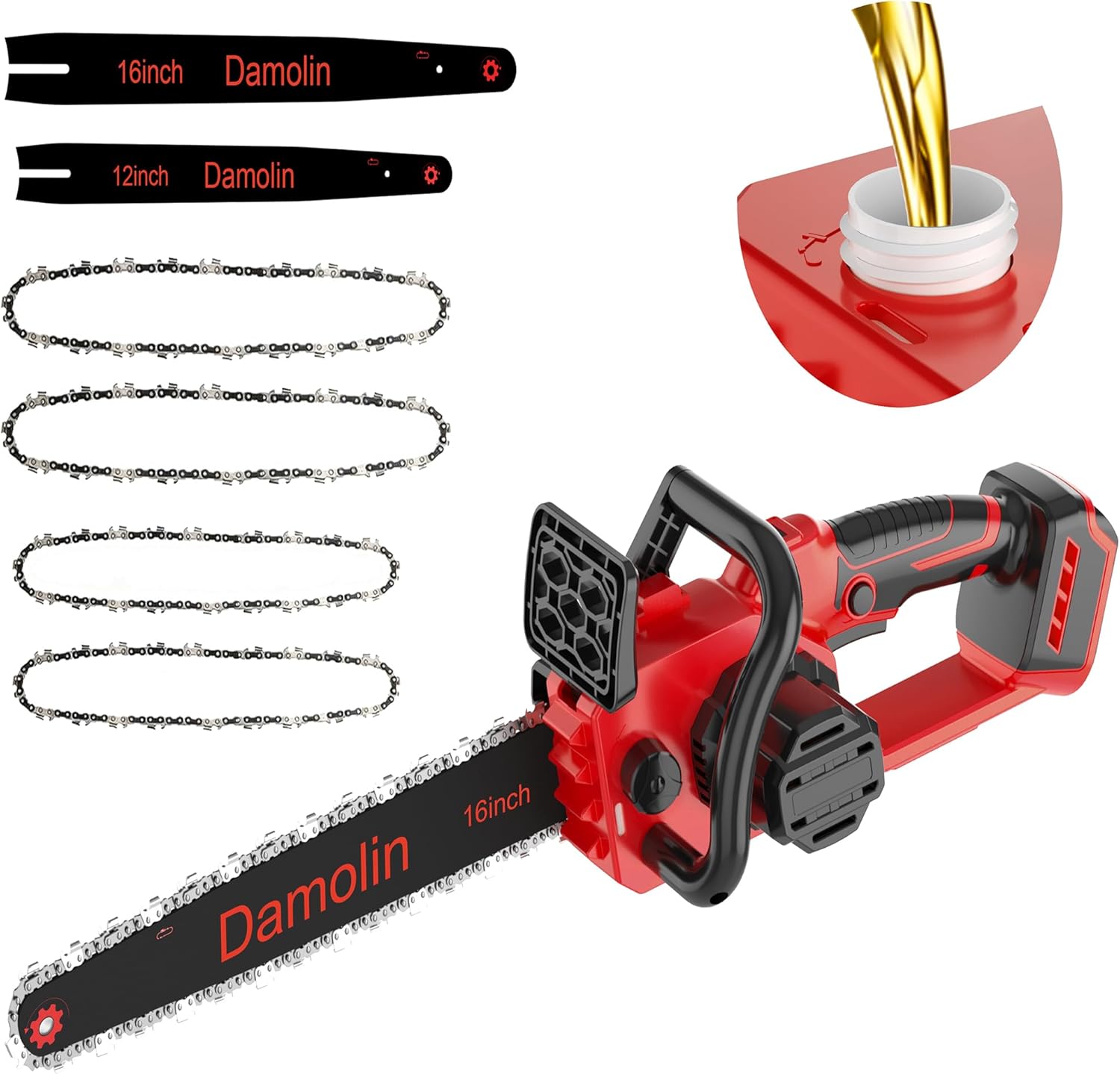 12-16 Inch Brushless Battery-Powered Chainsaw, Compatible with DEWALT 20V Battery, Auto-Adjust Chain & Lubricator, Ideal for Yard Work (Red (Battery Not Included))