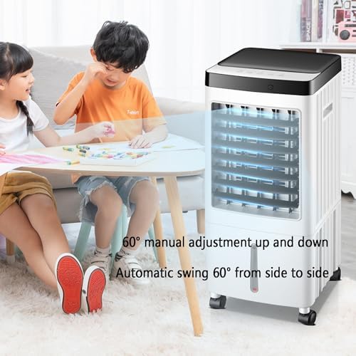 Portable Air Conditioner/Swamp Cooler，evaporative Air Cooler with Cooling, Humidification and Air Circulation，3 Speeds with Remote Control, with Universal Wheels on The Bottom, Easy to Move