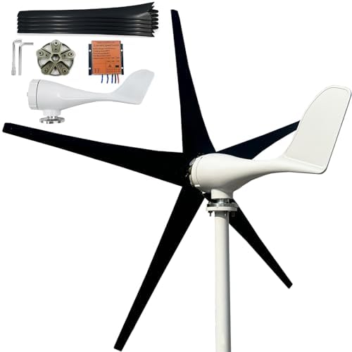 800W-1200W Wind Turbine Generator Kit - 12V/24V/48V, MPPT Controller, 5 Durable Black Blades, Aluminum Alloy Shell for Home, Boats, Roofs, Parks, Farms, 1000W Power Output