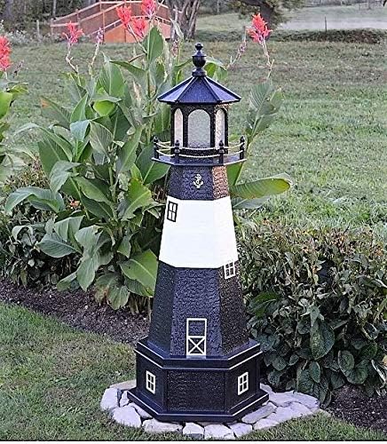 Amish-Made Tybee Island, GA Replica Lighthouse with Base and Solar-Powered LED Lighting, 113