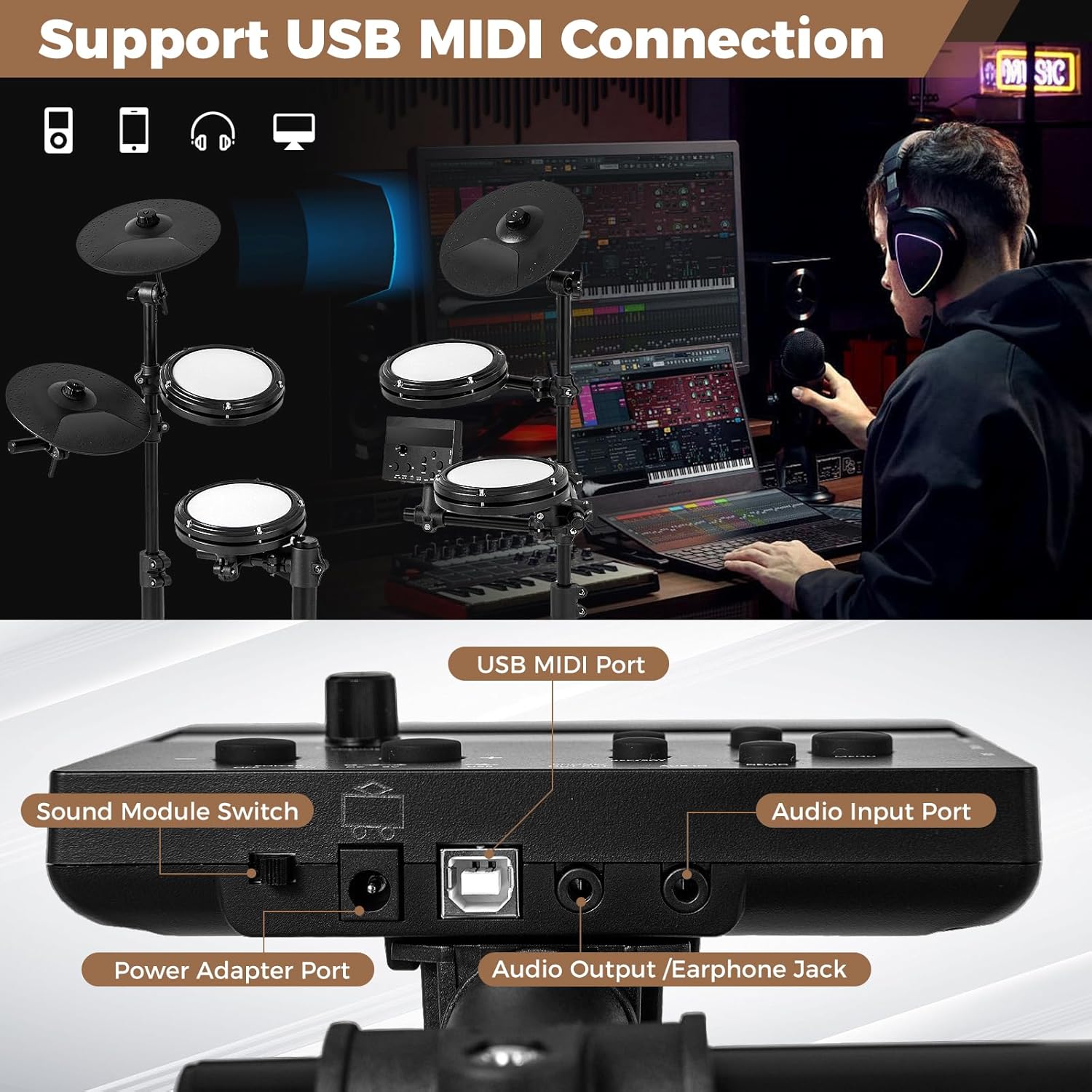 Costzon Electric Drum Set, Electronic Drum Kit for Beginner with 4 Quiet Mesh Pads, 150 Sounds, 9.5” Cymbals, Metronome, USB MIDI, Headphone, 2 Pedals, Drumsticks & Adjustable Throne